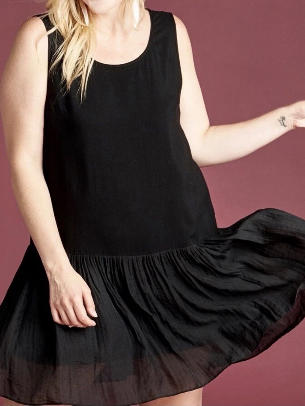 ODDY Black Sleeveless Swing Mini Dress with Ruffle Hem 100% rayon 2XL - Picture 4 of 11